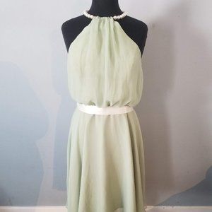 Alvena Valenta green dress with pearl neckline
